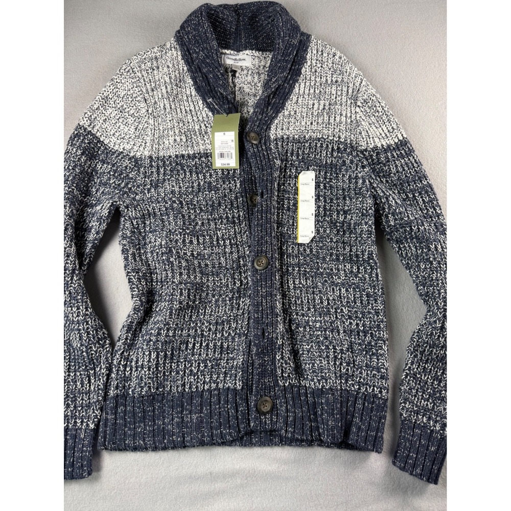 Goodfellow & Co Mens Shawl Collar Cardigan Sweater Navy White Marled Small NWT